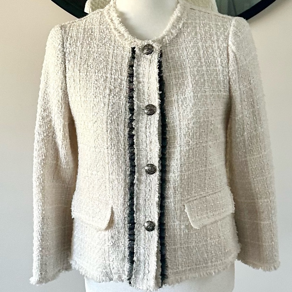 Zara Cream Textured Blazer with Black Trim